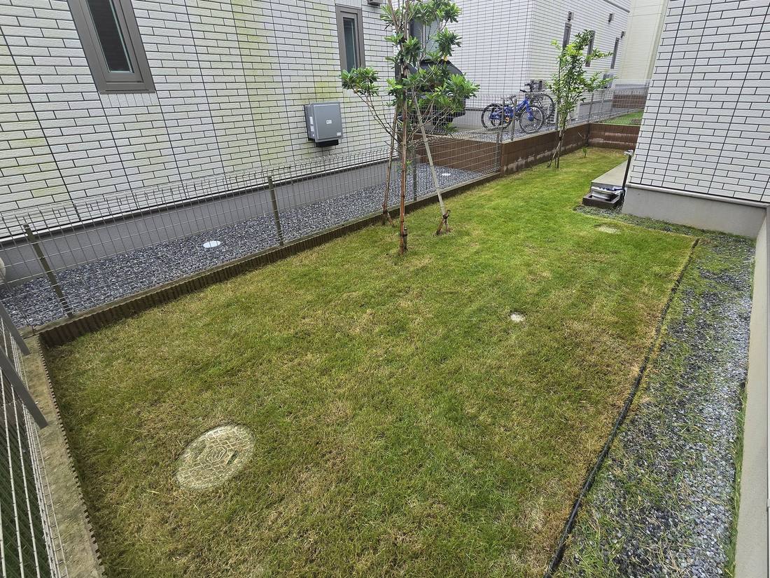 刈り揃えたあとの住宅の芝生